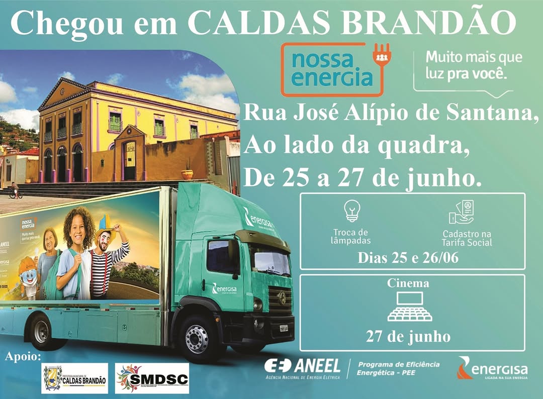 Projeto “Nossa Energia” da Energisa chega a Caldas Brandão com troca de lâmpadas, tarifa social e cinema gratuito nos dias 25, 26 e 27 de junho