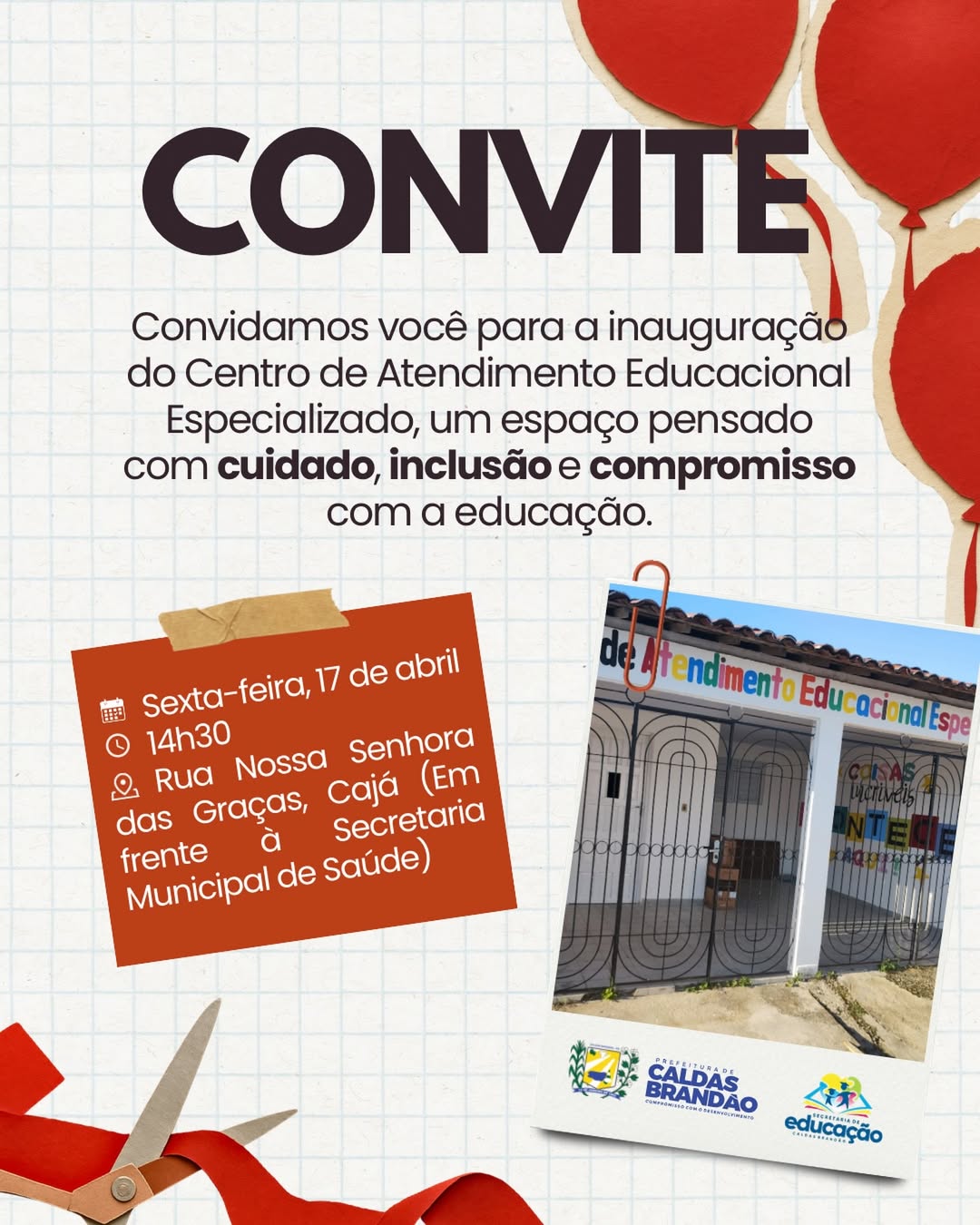 PREFEITURA DE CALDAS BRANDÃO INAUGURARÁ CENTRO DE ATENDIMENTO EDUCACIONAL ESPECIALIZADO